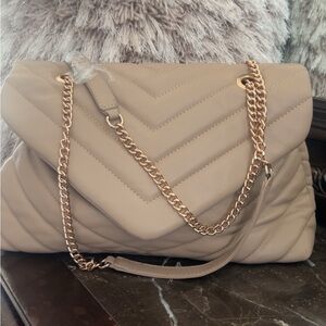Quilted Chevron Chain Shoulder Bag - Taupe